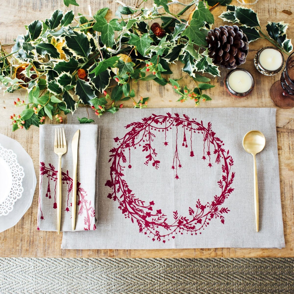 christmas placemats natural linen holly ivy