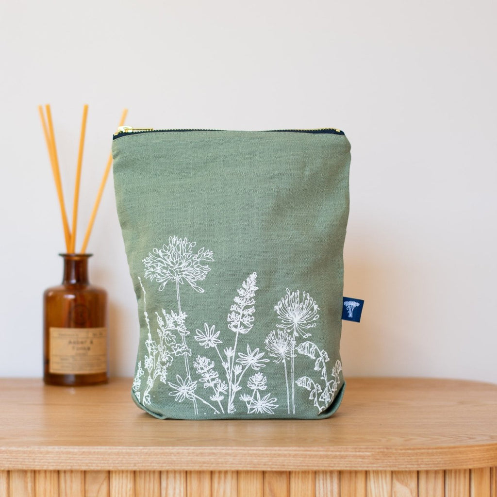 Sage Green Toiletry Bag from the Garden Collection by Helen Round