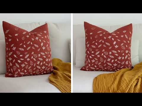Linen Cushion with Hand Printed Leaf Design