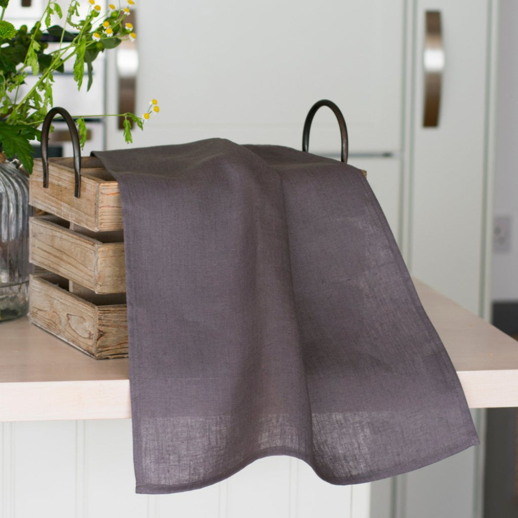 Pre-washed Slate Grey Plain Linen Tea Towel, sold in sets of four from Helen Round