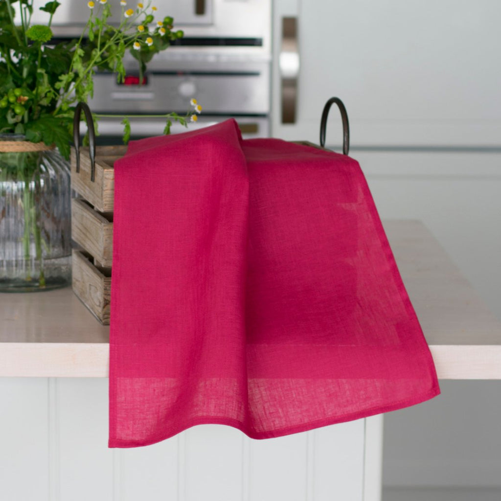 Soft Linen Plain Tea Towels for Drying Glasses & Dishes