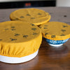 Bee Mustard Linen Reusable Bowl Covers, set of three multi-sized from the Honey Bee Collection by Helen Round