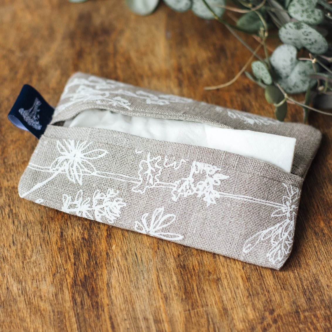 Linen Tissue Pouch in natural linen with garden design