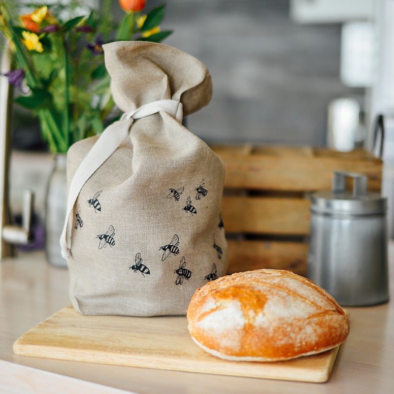 bee design natural linen bee bread bag
