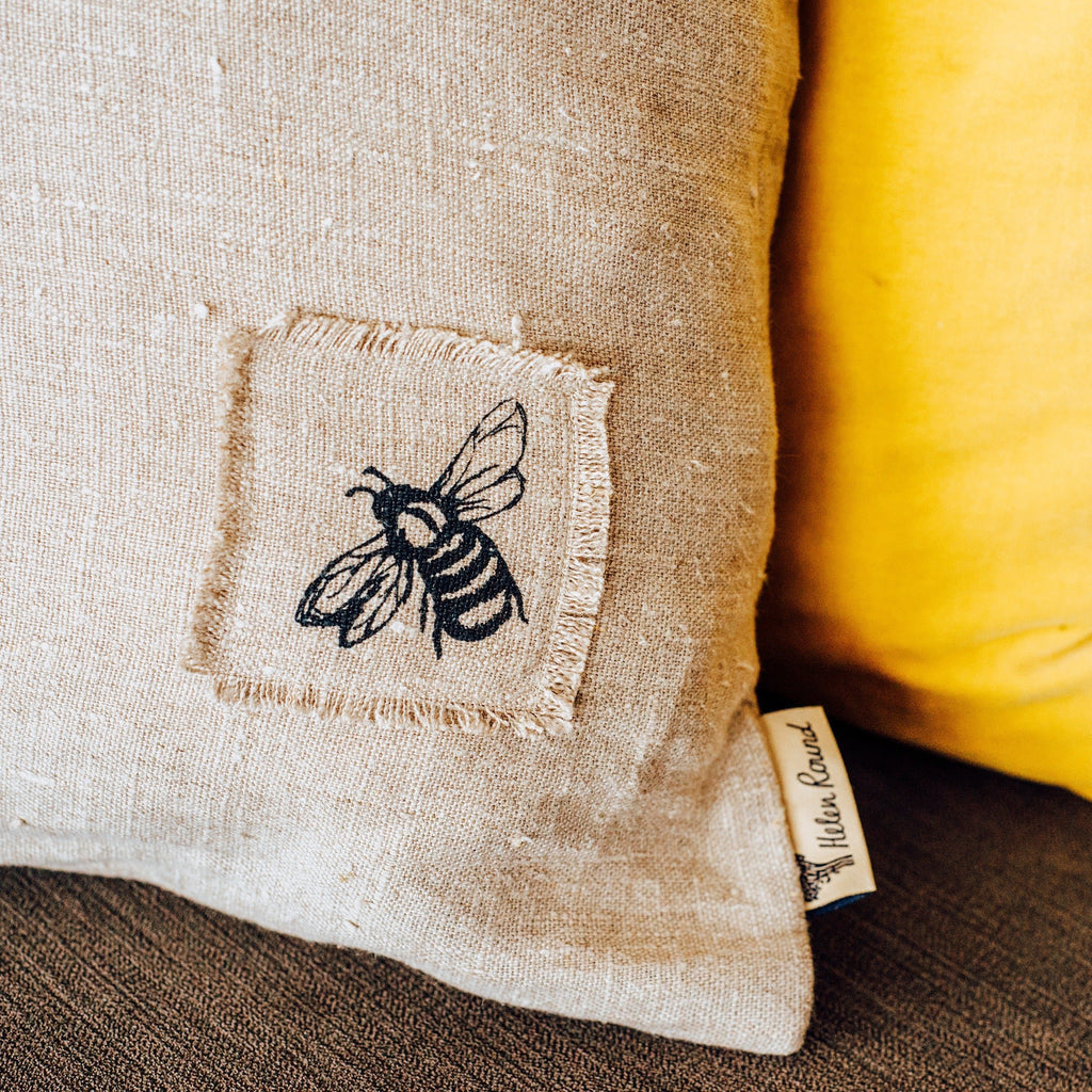 natural linen bee cushion