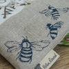 natural linen bee glasses case with bees