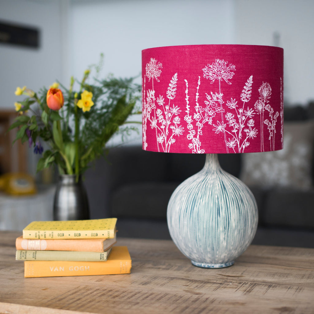 Lampshade Making Workshop raspberry red drum shade 30cm floral linen lampshade