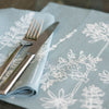 linen napkins flower design duck egg blue