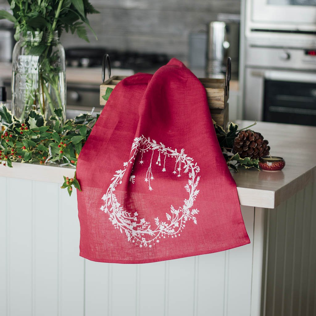 Christmas Tea Towel in Pure Linen - Seconds - Helen Round