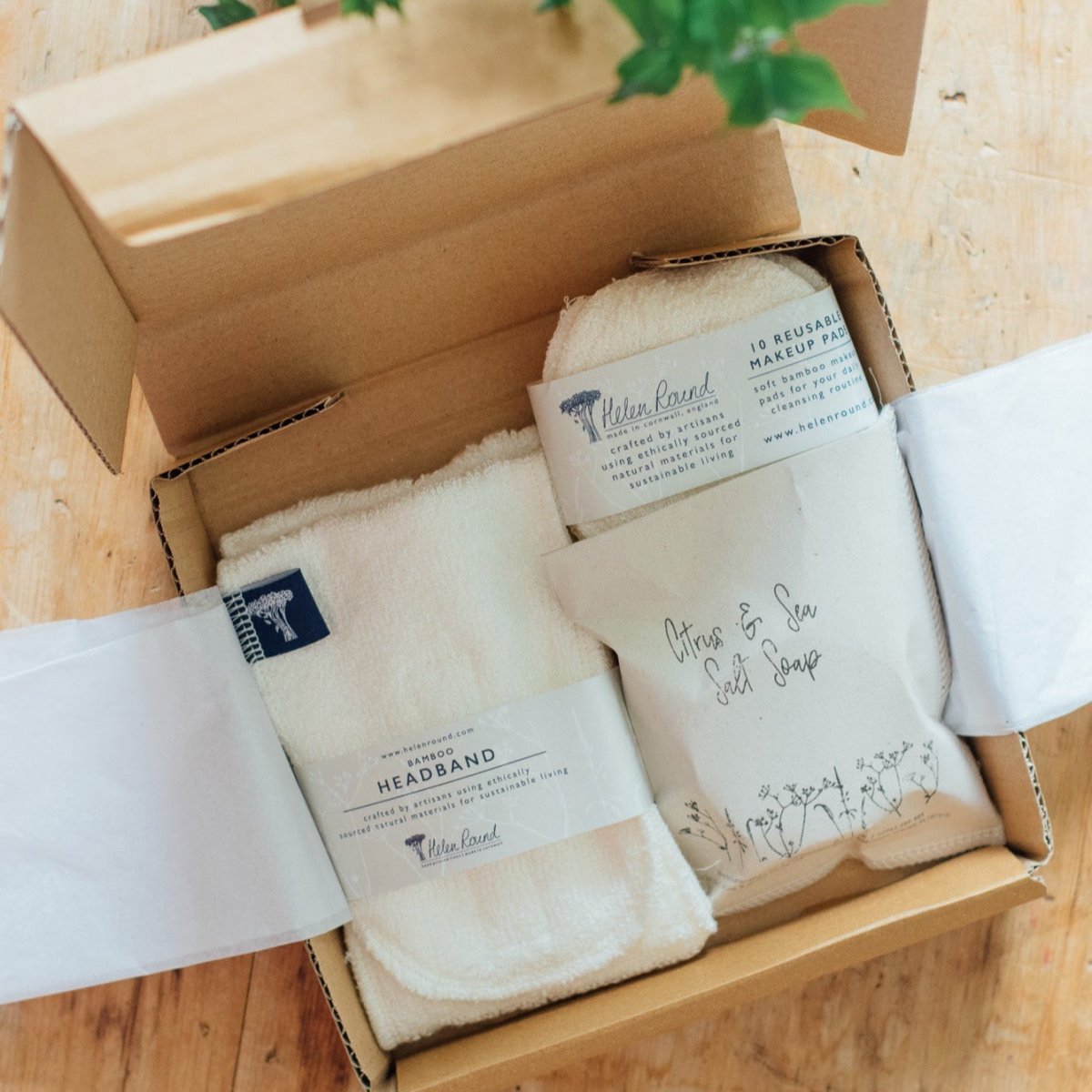 Eco Cleansing Gift Set with Bamboo Headband and Make Up Pads plus Citrus & Sea Salt Soap from Helen Round