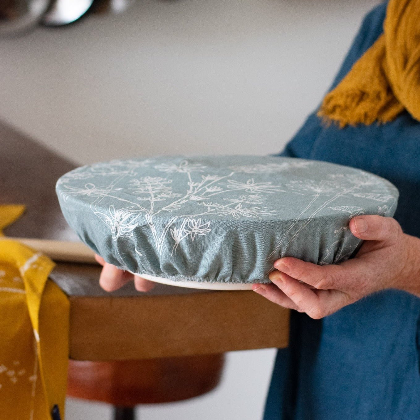 Duck egg large linen bowl cover from the garden collection