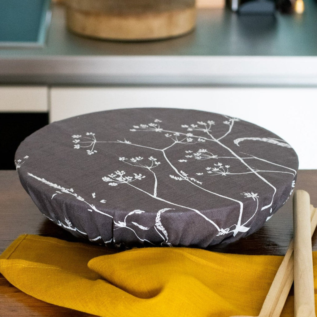 Large Linen Slate Grey Bowl Cover from the Hedgerow Collection by Helen Round