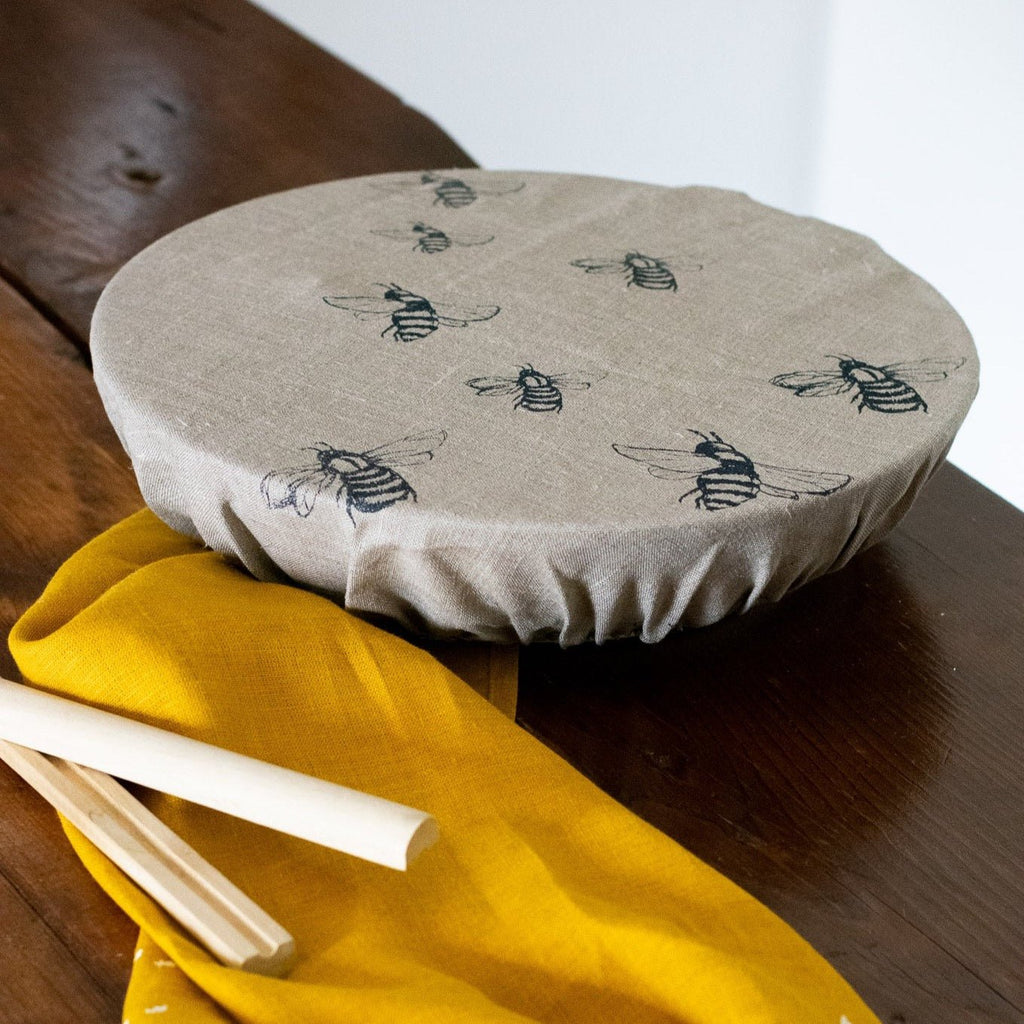 Large Linen Bowl Cover with Bee Design