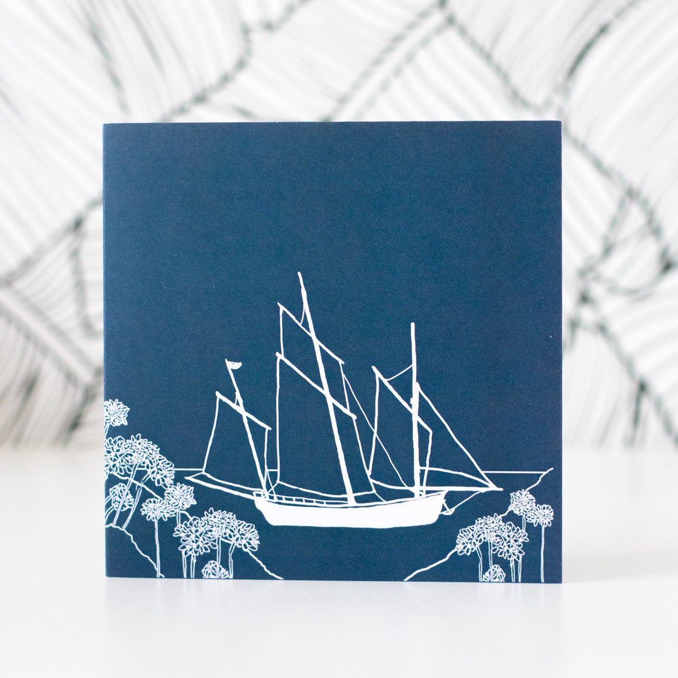 Coastal Greetings Card fully recyclable, chlorine free, FSC certified, inside left blank for your own message, Cornish lugger