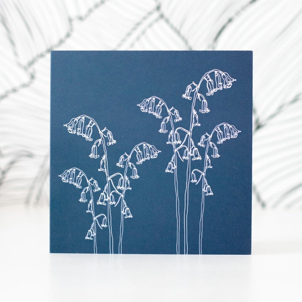 Greetings card from the Bluebell Collection by Helen Round featuring a British Bluebell, Recyclable, FSC Certified, Chlorine-free