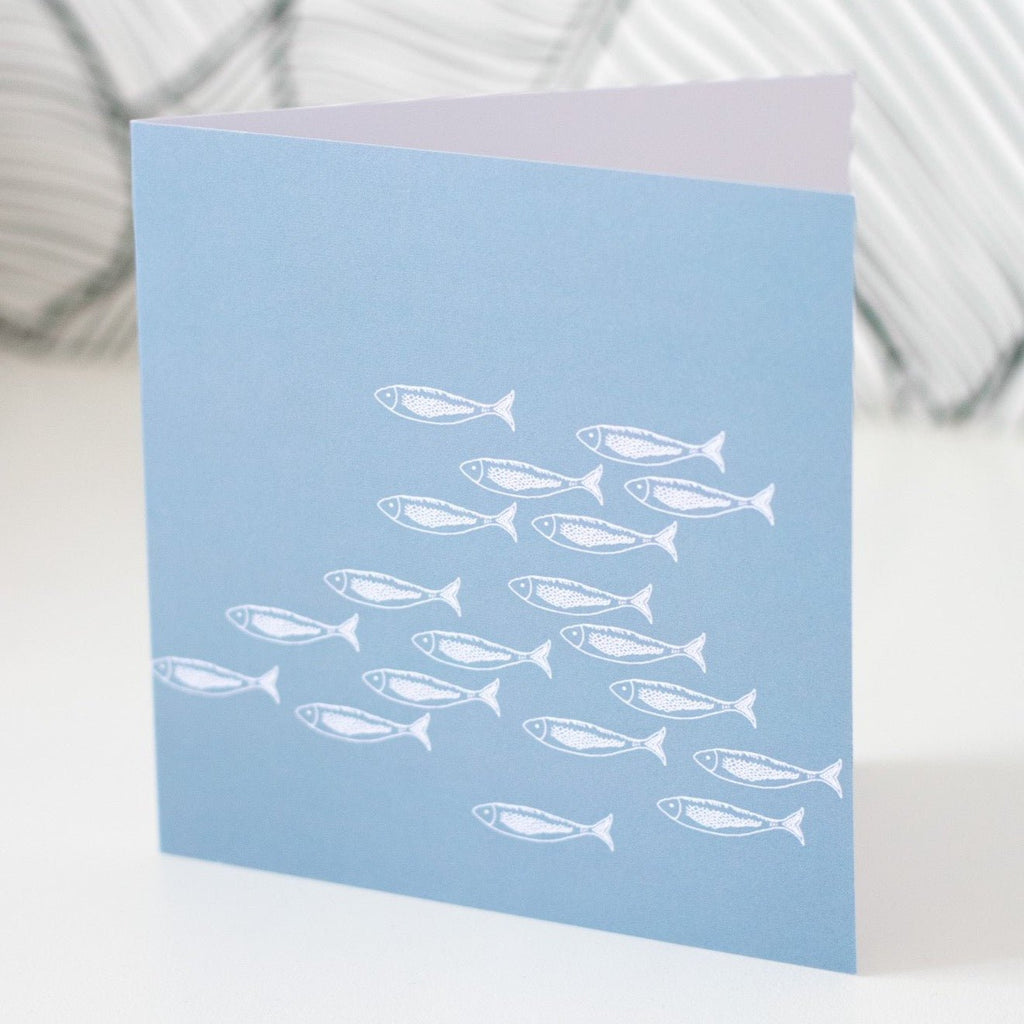 Fish Design Greetings Card With Blue Background Blank Inside