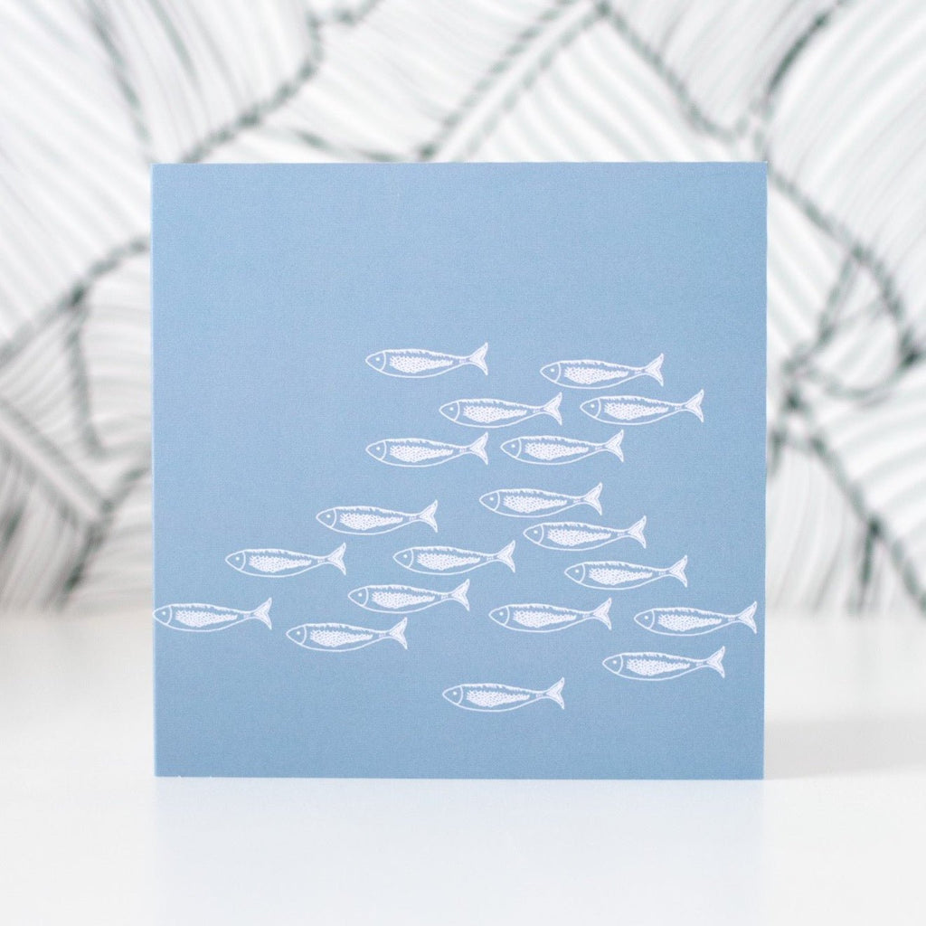Fish Design Greetings Card With Blue Background Blank Inside