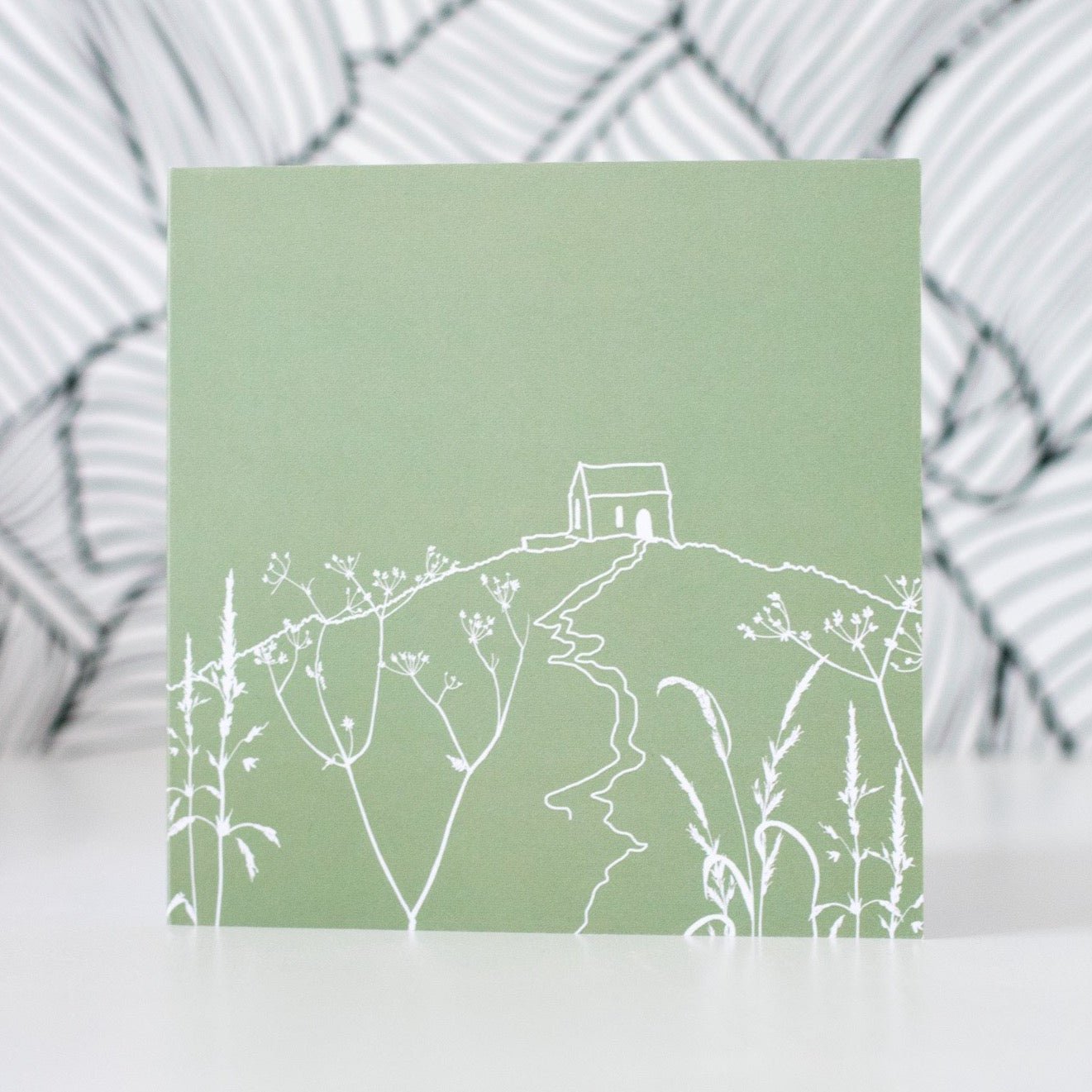 Rame Head Greetings Card in Sage Green Blank Inside