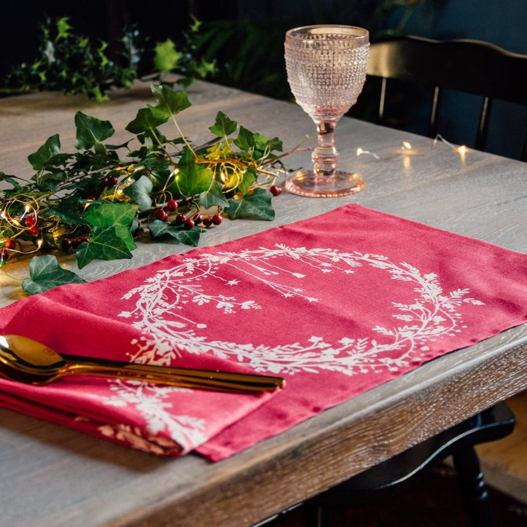 raspberry red linen Christmas placemat