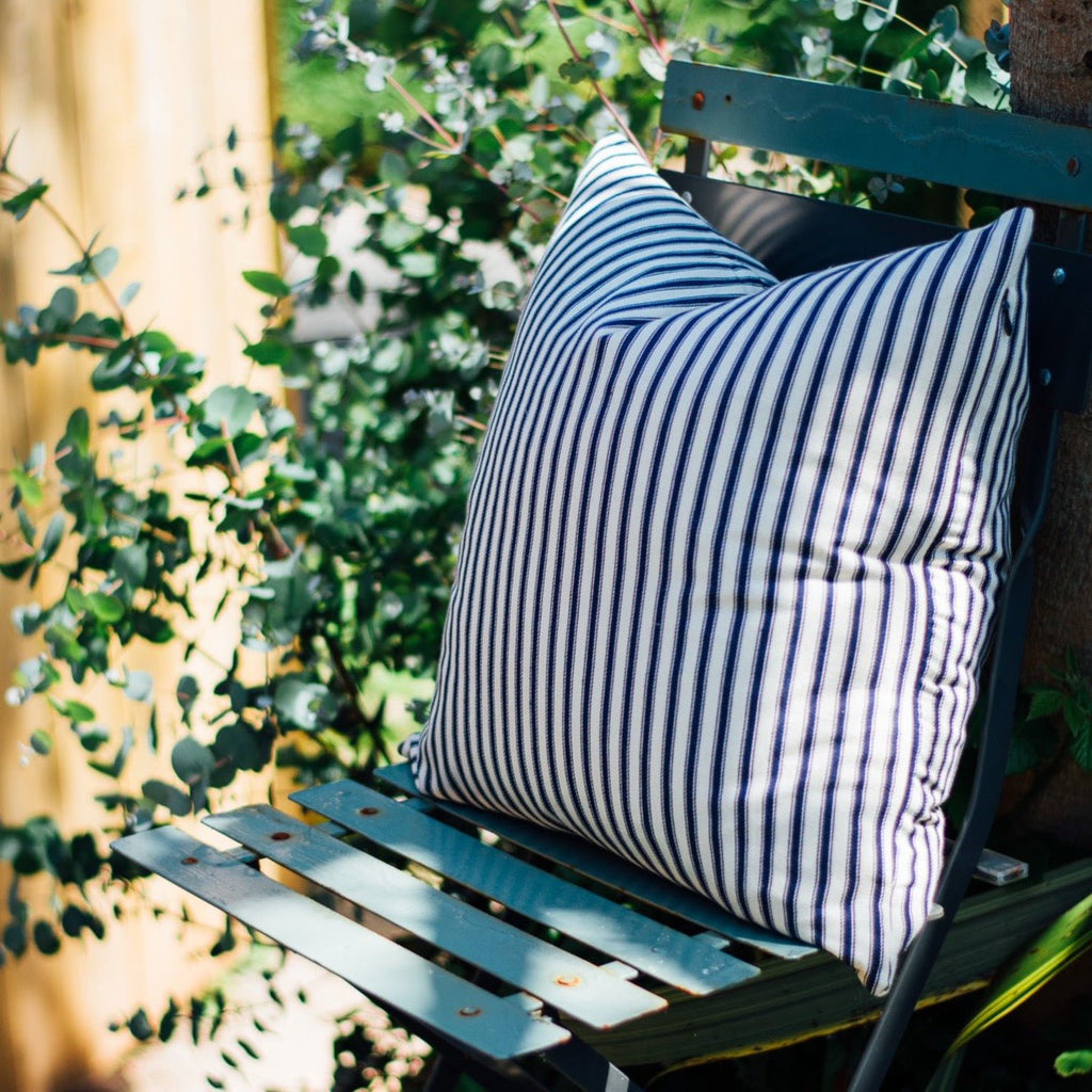 blue and white stripy cushions