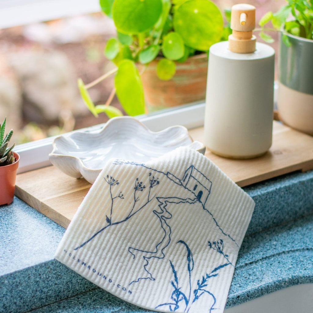 Compostable Eco Kitchen Sponge Cloth with Rame Head Design from the Rame Head Collection by Helen Round