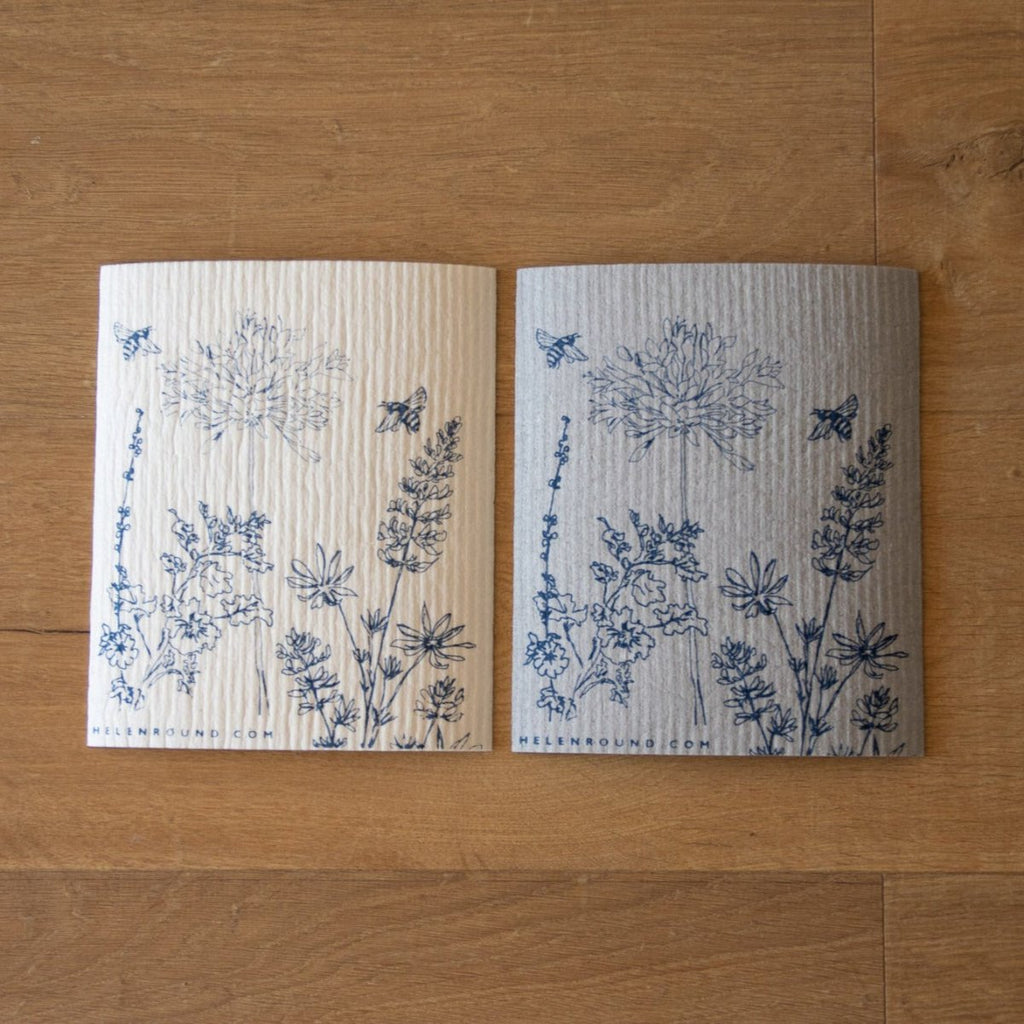 Cream and Soft Grey Eco Kitchen Cloths from the Garden Collection by Helen Round