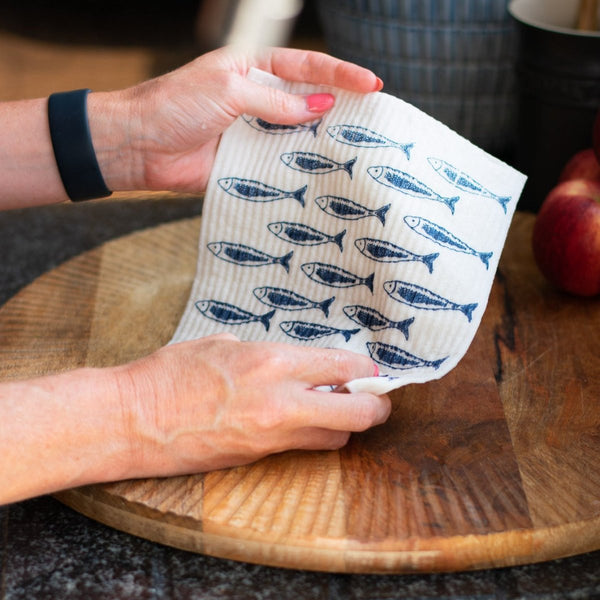 Biodegradable Eco Kitchen Sponge Cloth with Fish Design from the Quayside Collection by Helen Round