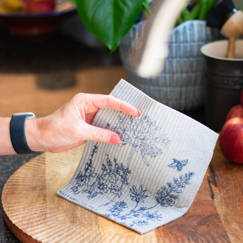 Grey Eco Kitchen Sponge Cloth with floral design from the Garden Collection by Helen Round