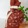 Close up of Leaf Design on Linen Leaf Bread Bag, part of the Breadmakers Bundle from the Leaf Collection by Helen Round