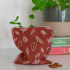 Rust Coloured Linen Snack Bag with Leaf Motif from the Leaf Collection by Helen Round