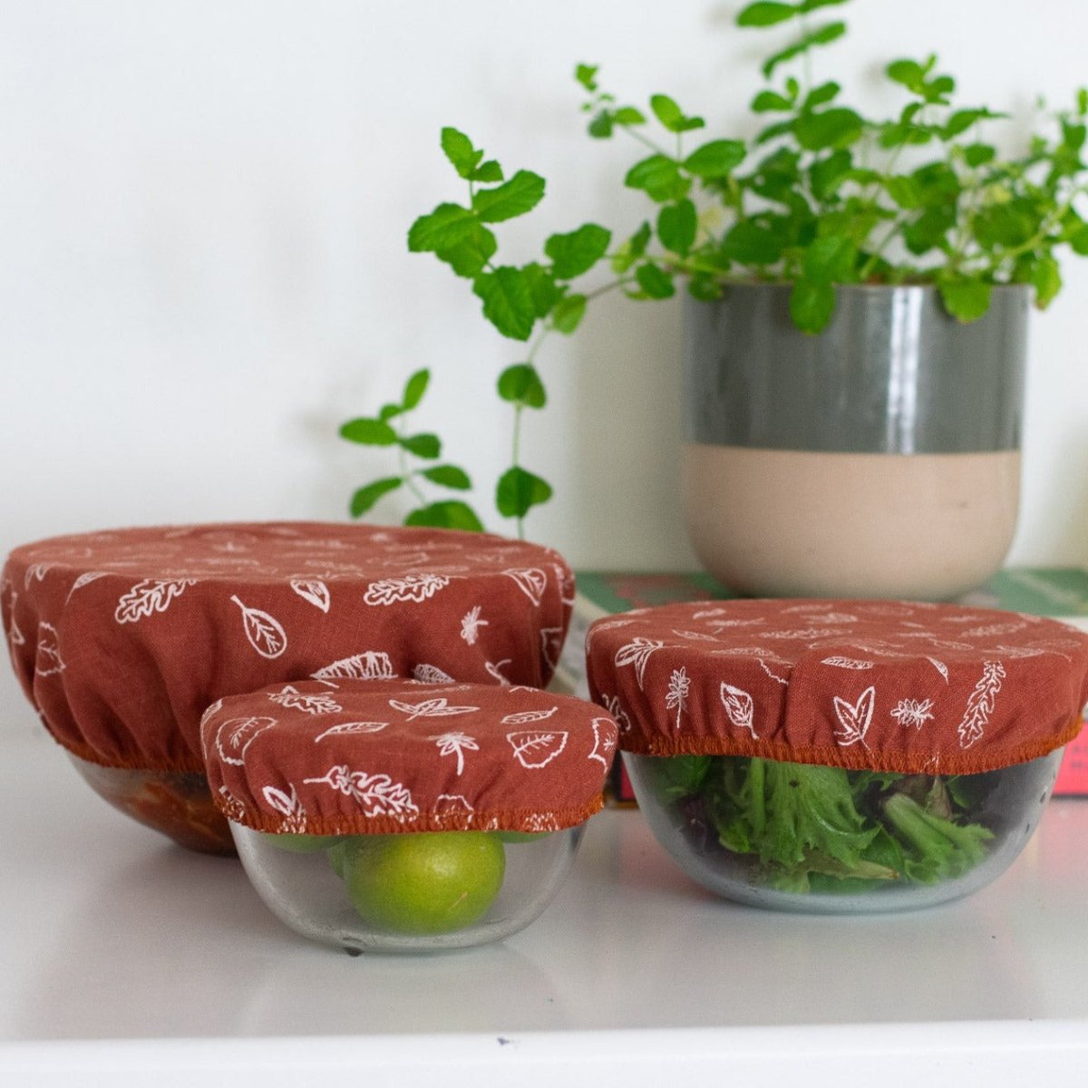Leaf Reusable Linen Bowl Covers Set - Helen Round Eco Gift Ideas