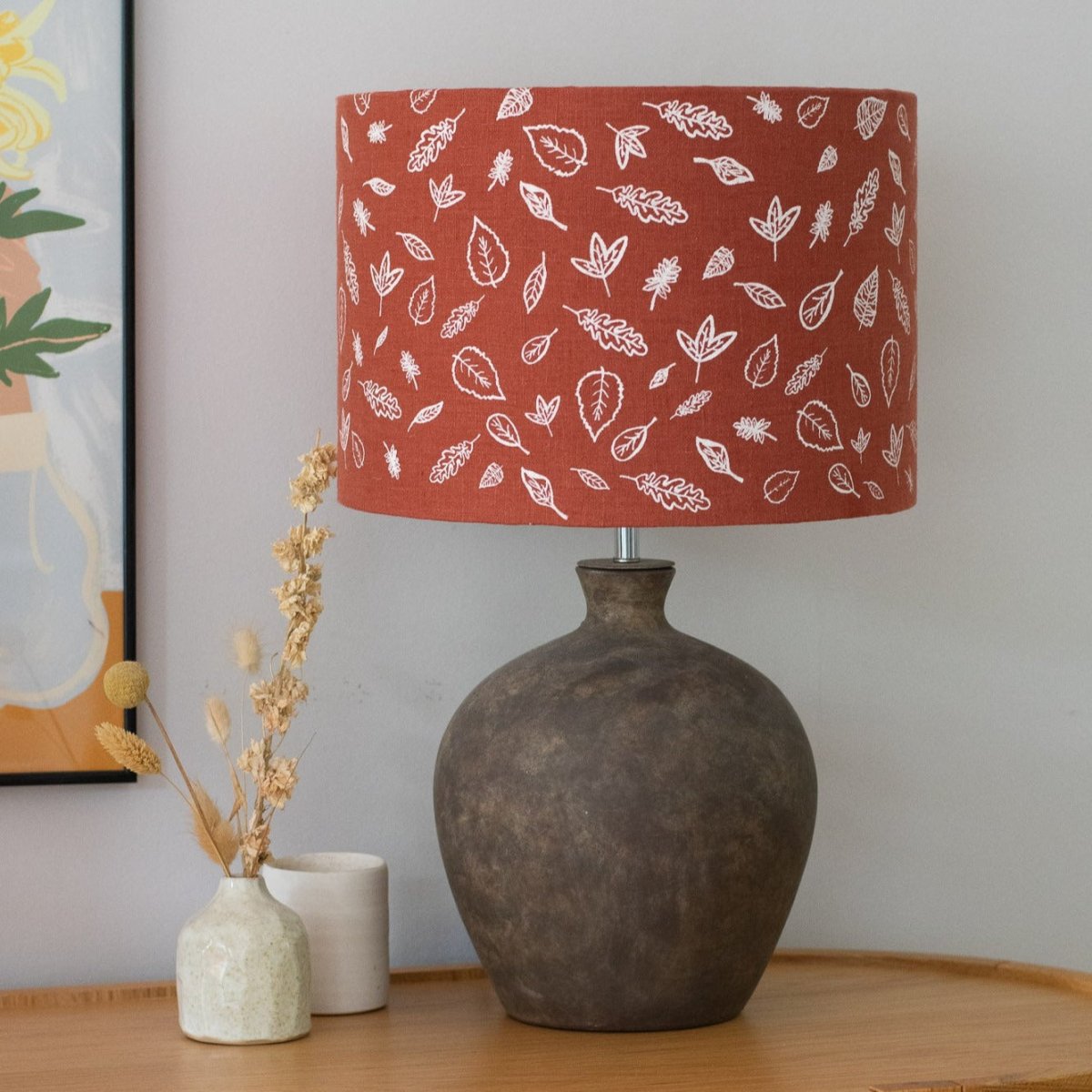 Leaf Lampshade Hand Printed Pure Linen - Helen Round