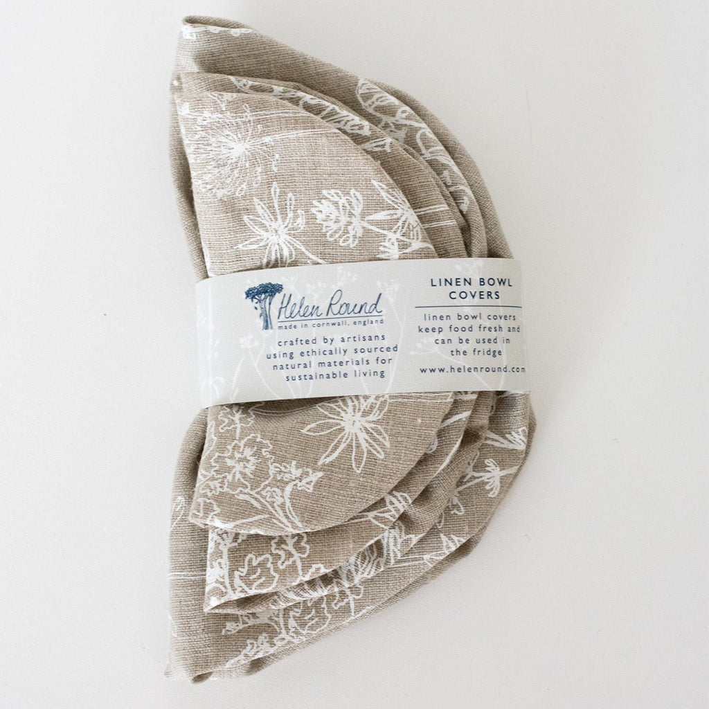 Set of Three Natural Linen Reusable Bowl Covers from the Garden Collection by Helen Round 