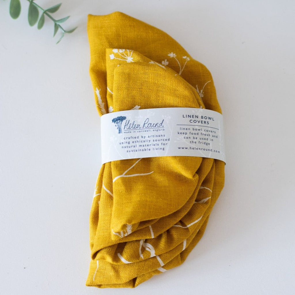 Mustard Linen Reusable Bowl Covers from the Hedgerow Collection by Helen Round
