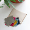 100% Linen Fabric Swatches & blue/white cotton ticking sample from Helen Round