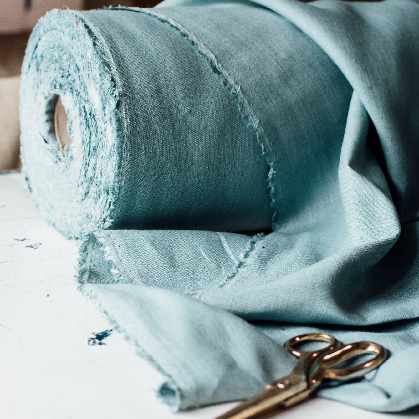 Duck Egg Linen Fabric on a Roll