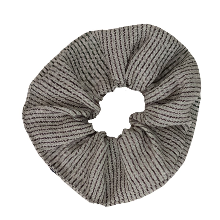 Striped Dark Navy Linen Hair Scrunchie from Helen Round