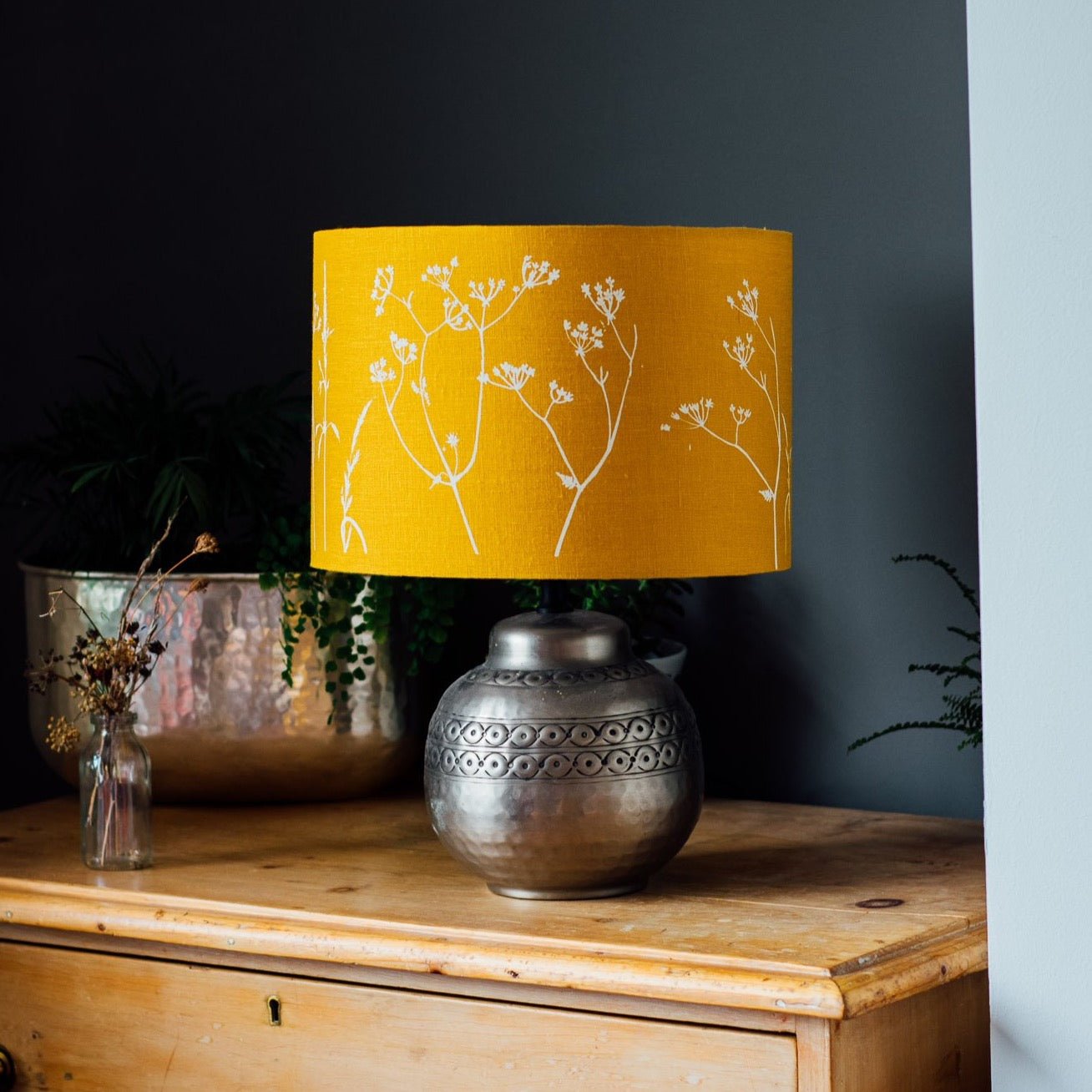 30cm linen drum lampshade in mustard