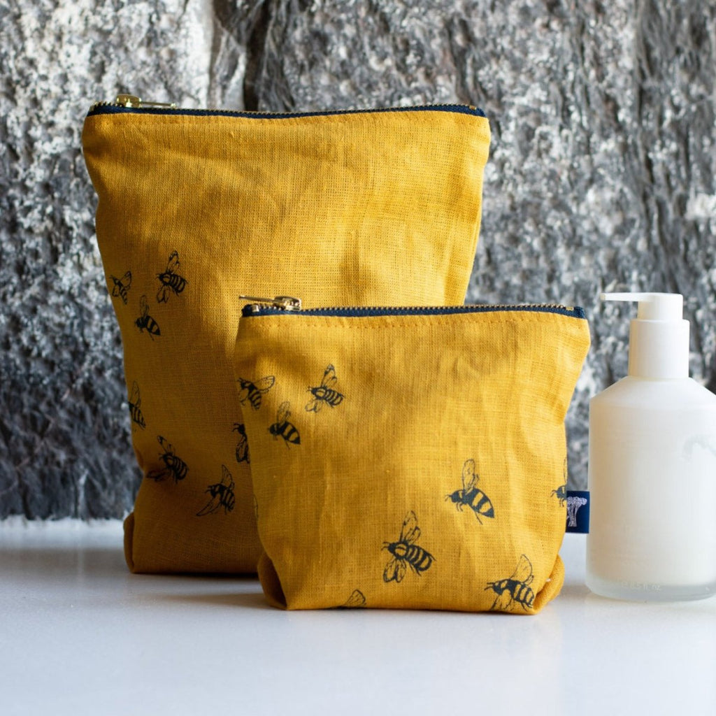 Mustard Bee Toiletry Bag and Makeup Bag from the Honey Bee Collection by Helen Round