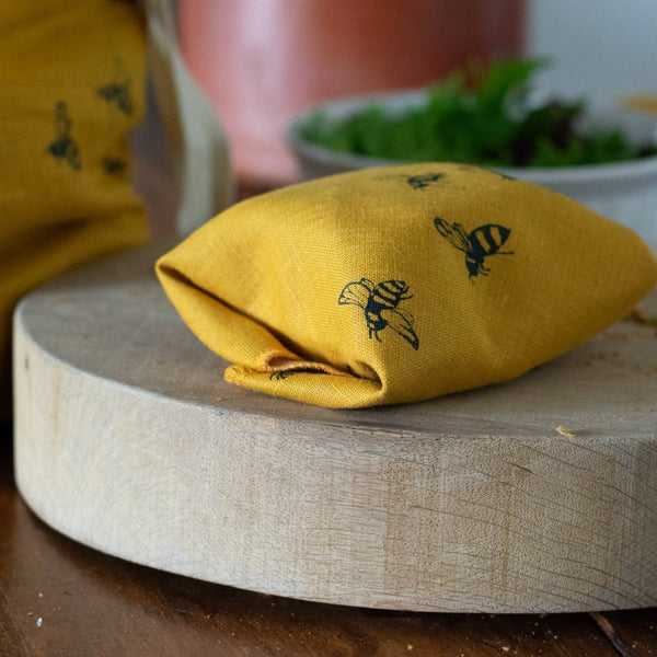 Mustard Linen Bee Sandwich Wrap from the Honey Bee Collection by Helen Round