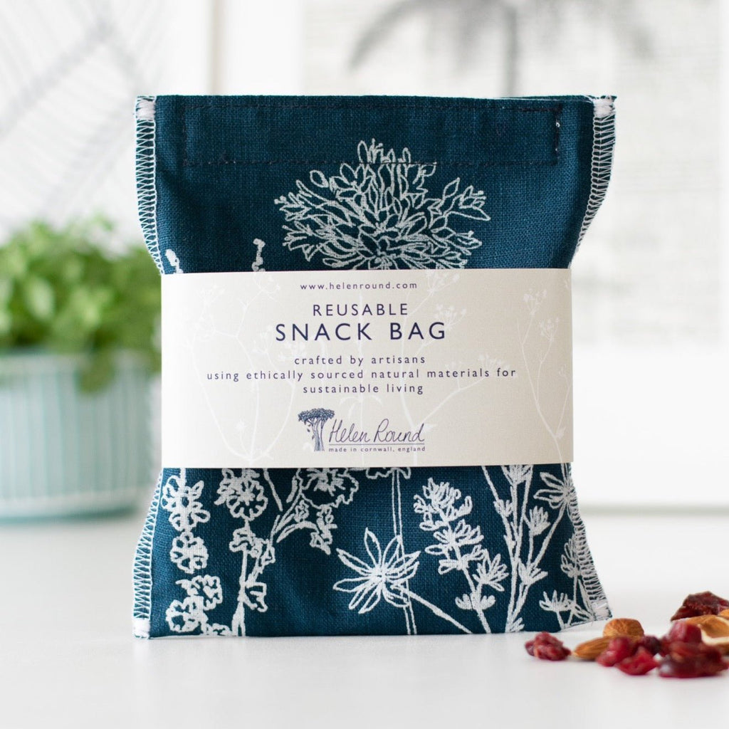 Blue Reusable Linen Snack Bag Eco Collection Helen Round