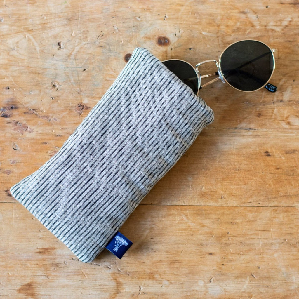 Striped Linen Padded Glasses or Sun Glasses Case in Dark Blue/Natural FIne Stripes from the Striped Collection by Helen Round