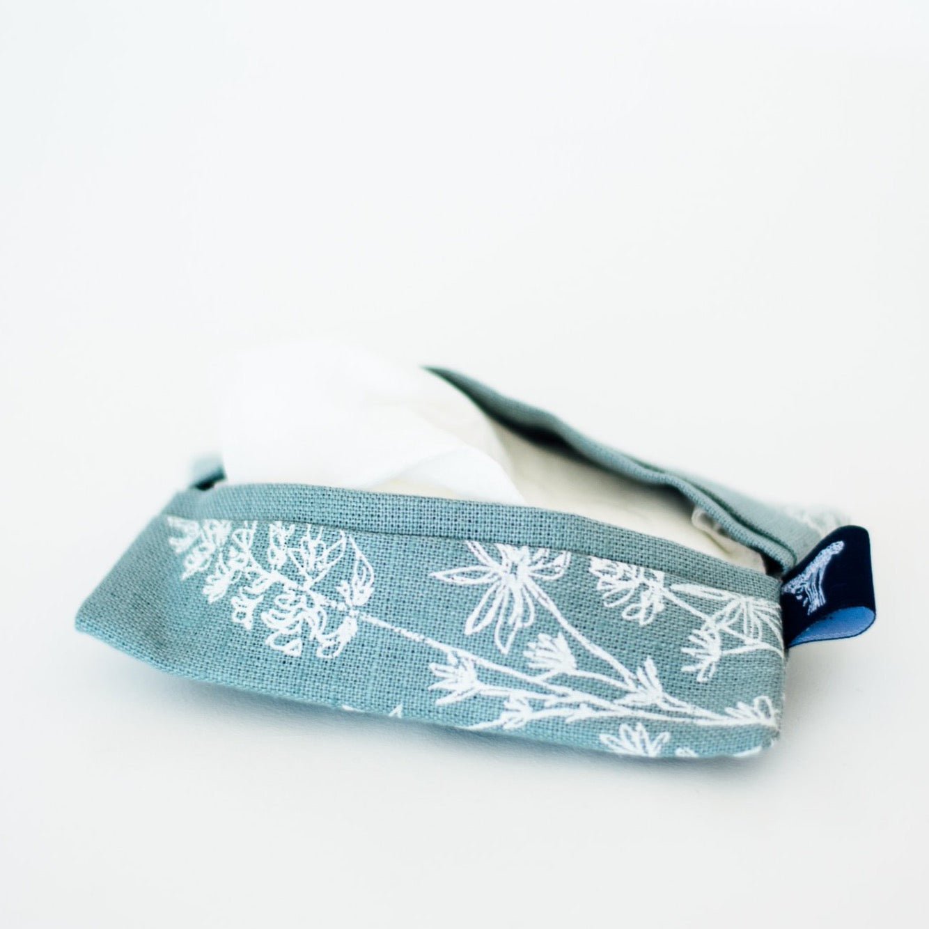Linen Tissue Pouch in duck egg linen with garden design