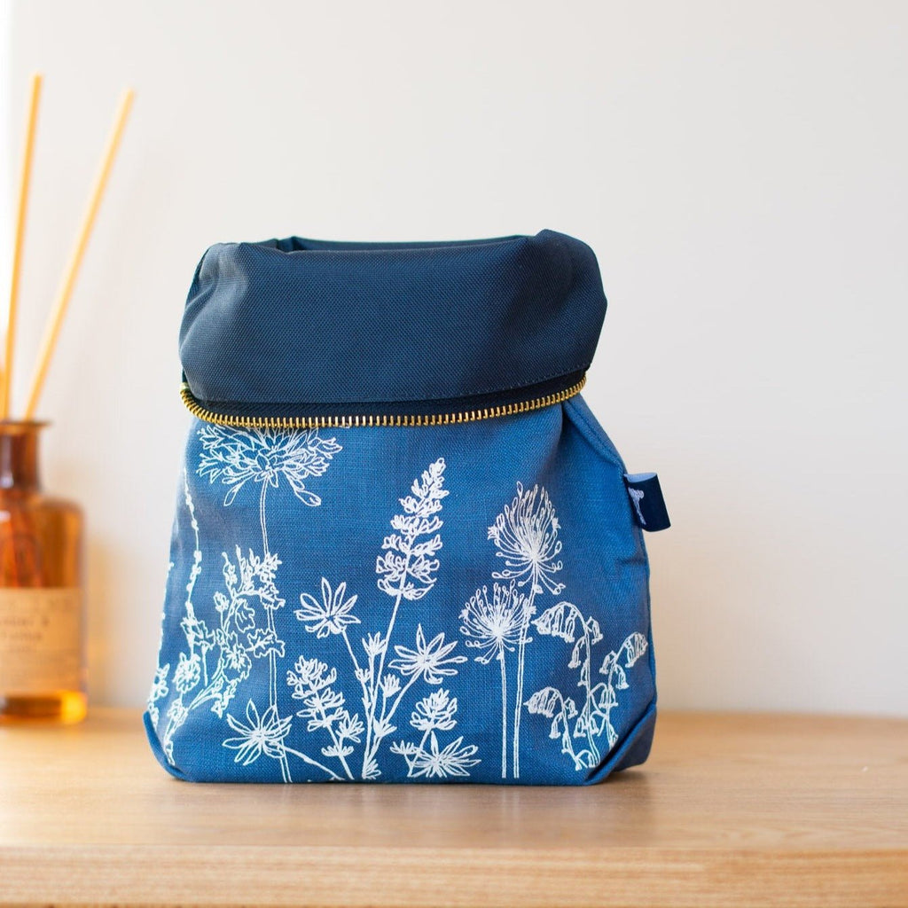 Indigo Linen Toiletry Bag from the Garden Collection by Helen Round