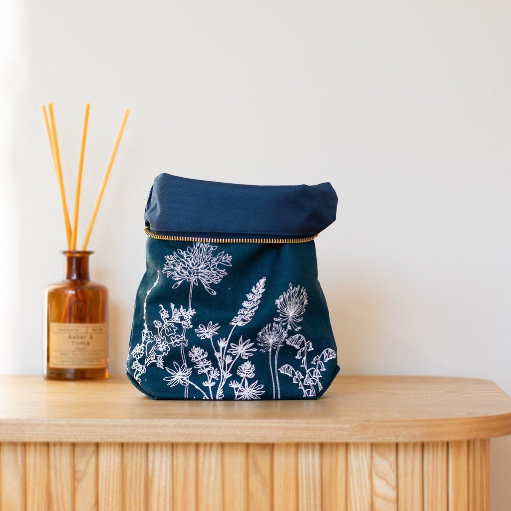 Navy Linen Toiletry Bag from the Garden Collection by Helen Round