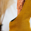 Close up of Top Stitching on Mustard Linen Bee Bottle Bag from the Honey Bee Collection by Helen Round