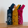 Navy, Mustard and Raspberry Red Linen Bee Bottle Bags from Helen Round