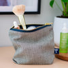 Striped Linen Makeup Bag with Fine Dark Blue and Natural Stripes from the Striped Collection by Helen Round