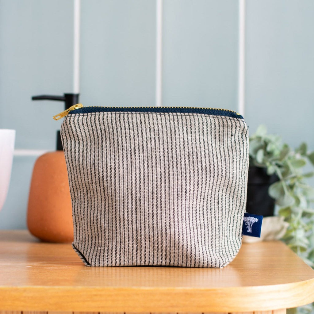 Striped Linen MakeUp Bag in Dark Blue/Natural Fine Stripes from the Striped Collection by Helen Round