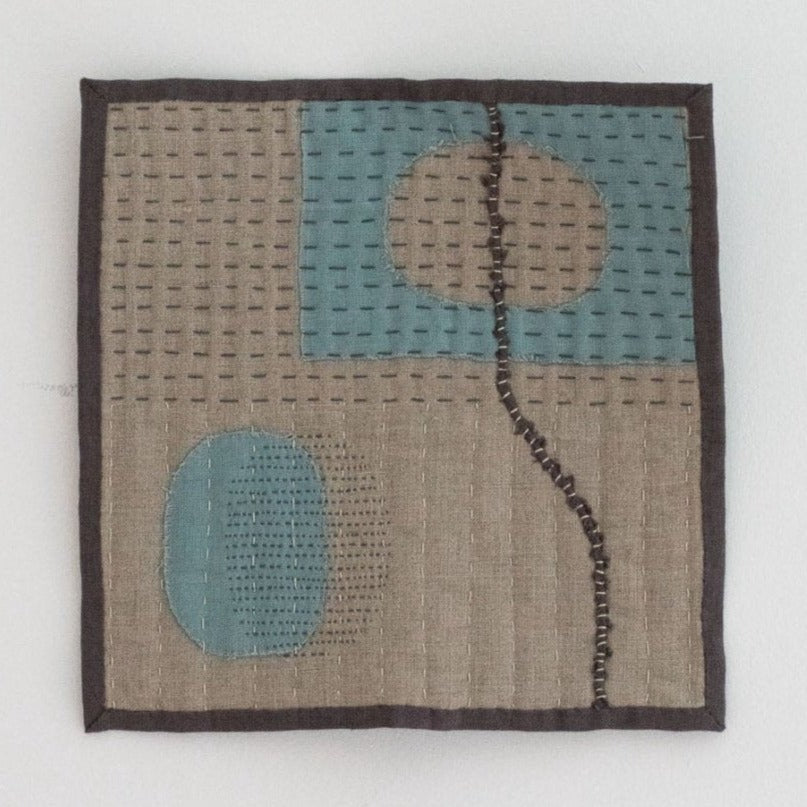 Natural and Duck Egg Blue Linen Mini Quilt from the Slow Stitched Mini Quilt by Rebekah Johnston with Helen Round